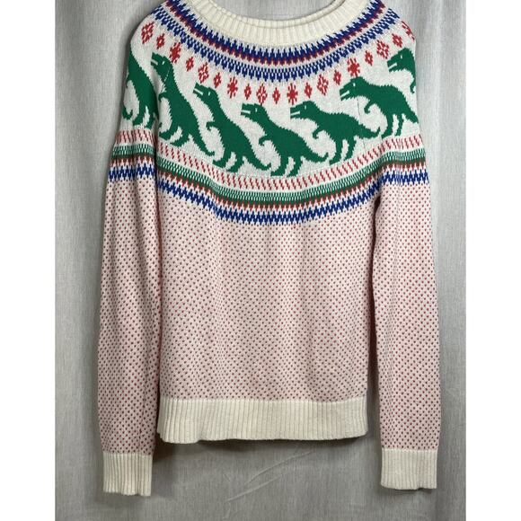 ModCloth Women’s Small Rawr Ambition Pullover Fair Isle Cotton Dinosaur Sweater - Picture 1 of 7